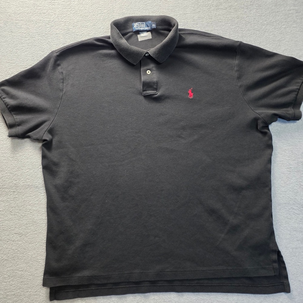 Polo Ralph Lauren Mens XL Black‎ Short Sleeve Pique Polo Shirt Red Pony Logo